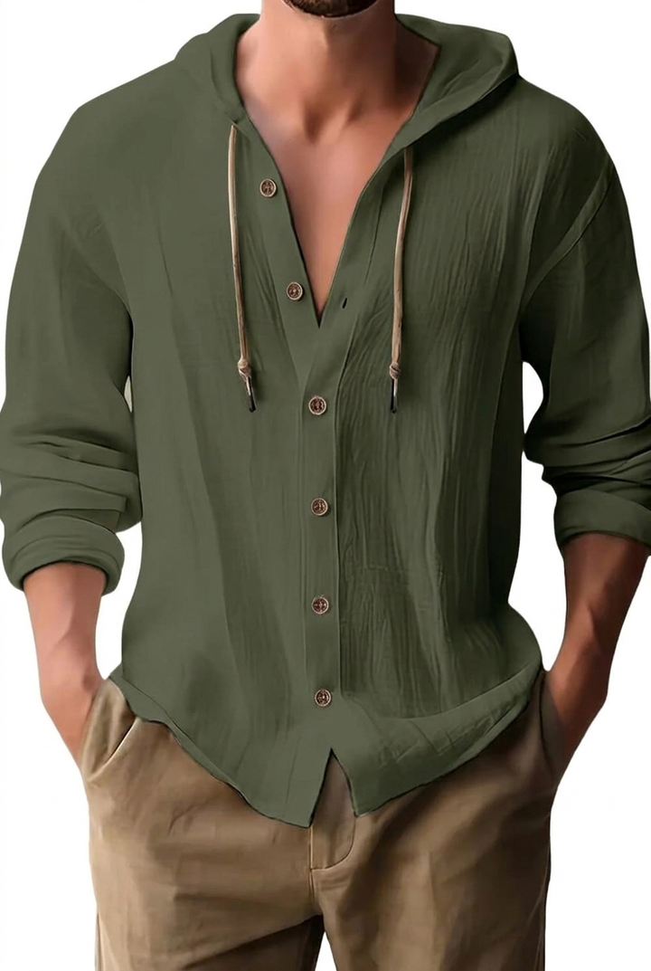 Men's Linen Hooded Henley Shirt