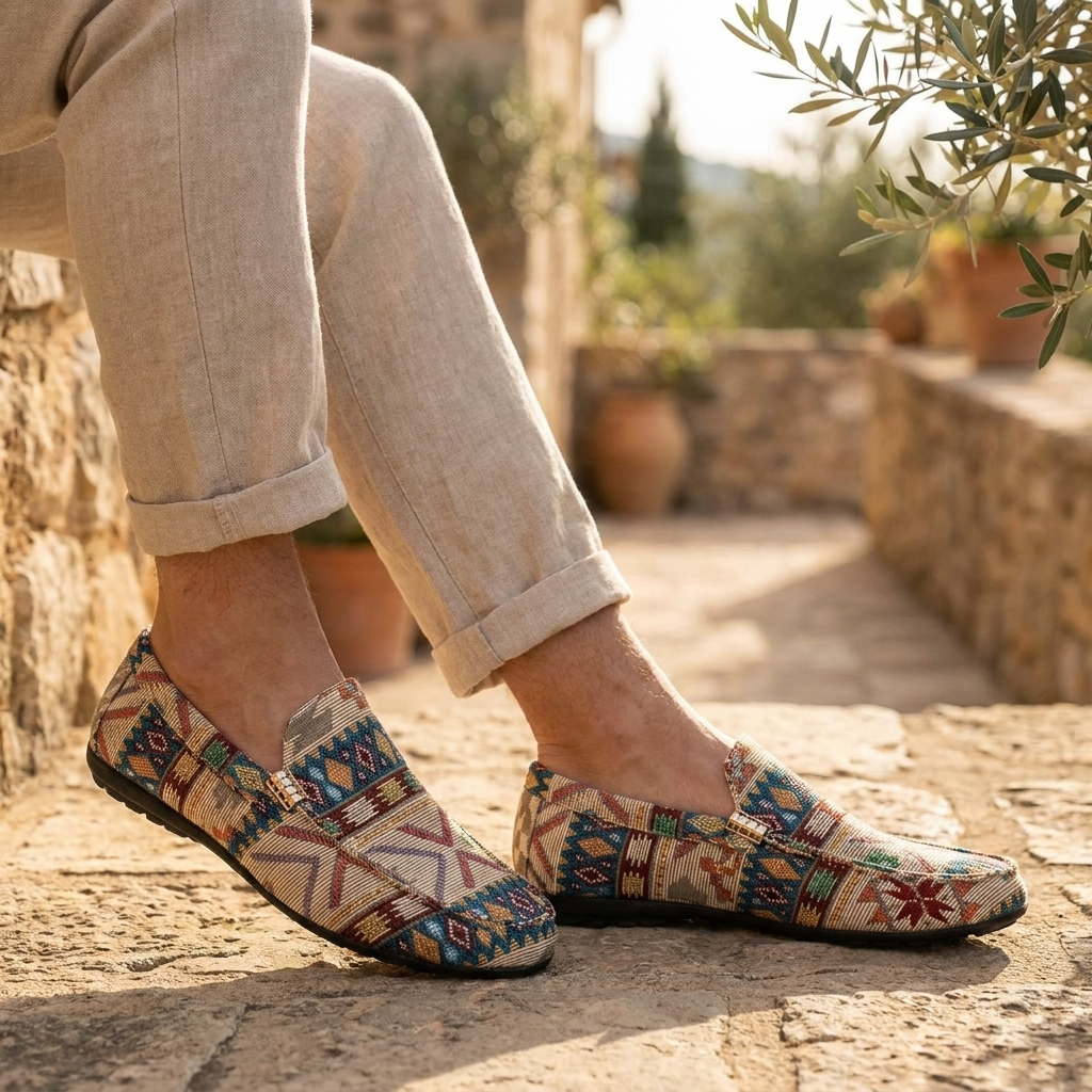 Mocassins à enfiler pour homme en toile à motifs géométriques