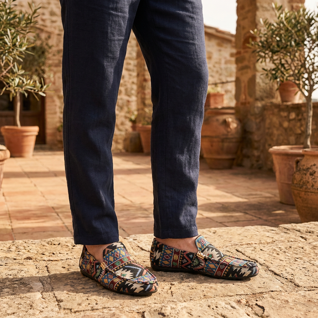 Mocassins à enfiler pour homme en toile à motifs géométriques