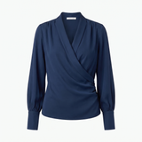 Blouse portefeuille en soie à manches longues et col en V pour femme
