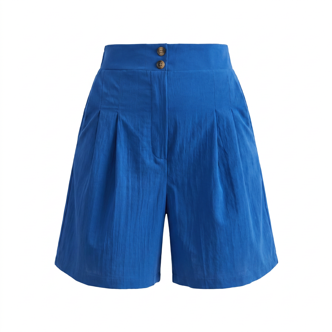 Shorts habillés plissés en lin pour femmes à taille haute