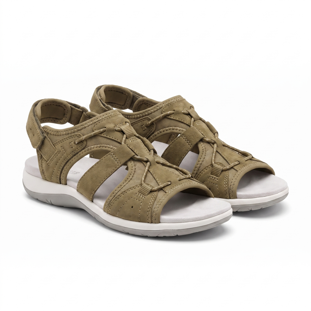 Sandales gladiateur plates en daim pour femmes, à bout ouvert et à brides.