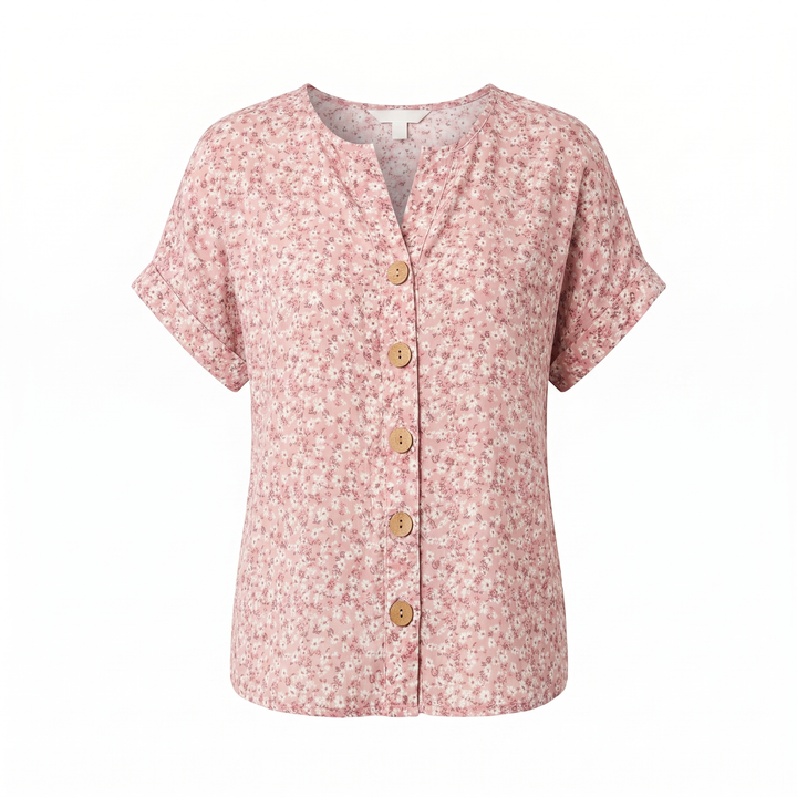 Blouse pour femme en lin à manches courtes avec imprimé floral