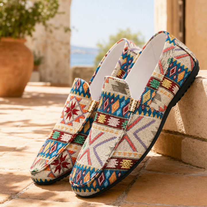 Mocassins à enfiler pour homme en toile à motifs géométriques