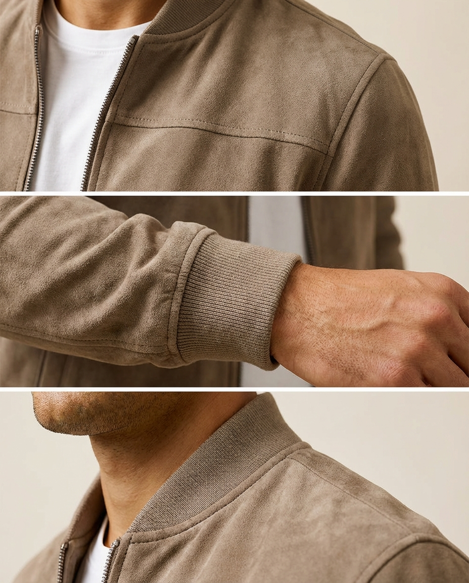 Men’s Suede Stand-Collar Full-Zip Bomber Jacket