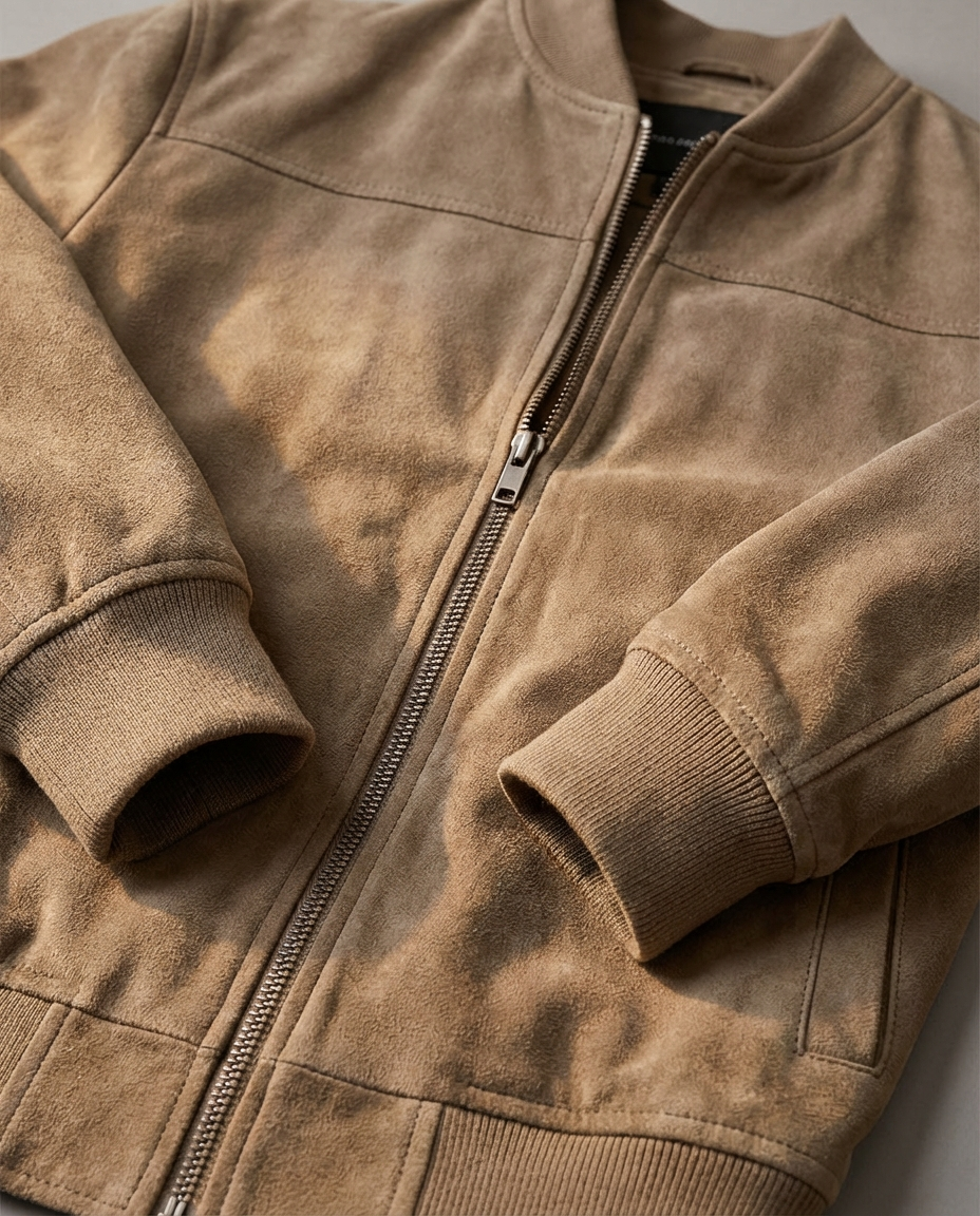 Men’s Suede Stand-Collar Full-Zip Bomber Jacket