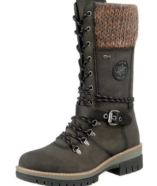 Bottes de combat montantes en cuir tricoté pour femmes, mi-mollet jusqu'au genou