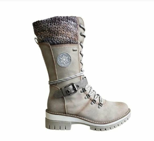 Bottes de combat montantes en cuir tricoté pour femmes, mi-mollet jusqu'au genou