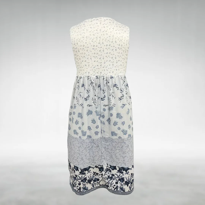 Women's Linen Blend Floral Printed Sleeveless Tiered Maxi Dress