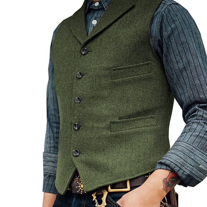 Men's Wool Tweed Waistcoat Vintage Notch Lapel Vest