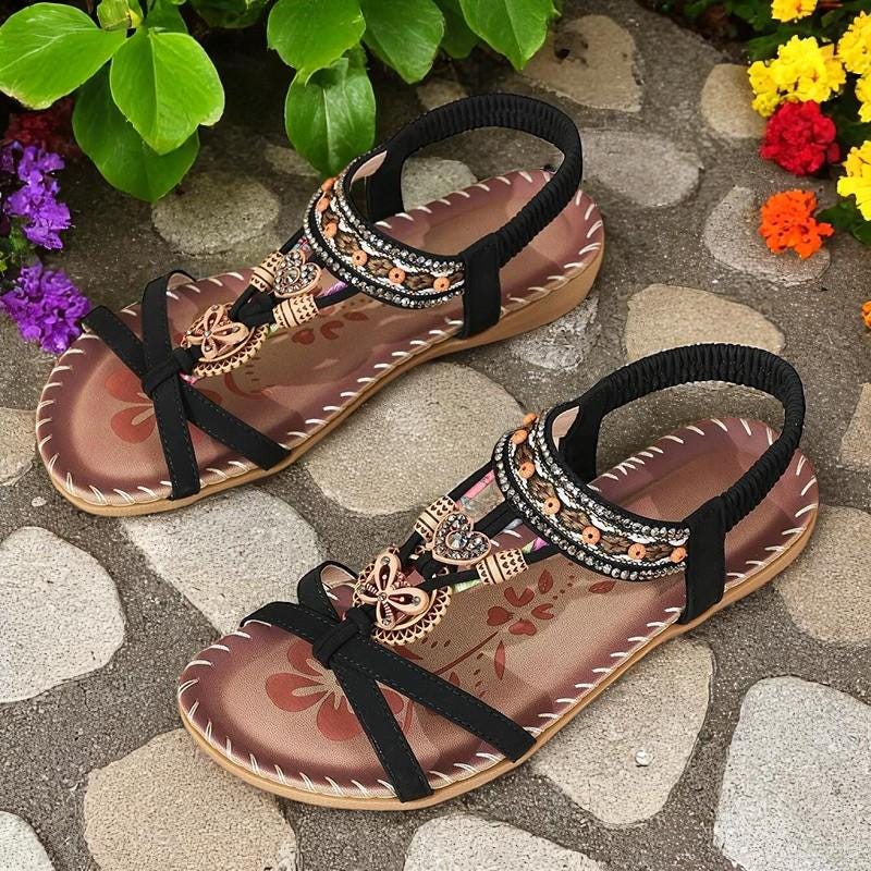 Women's Leather Boho Embellished Gladiator Sandals