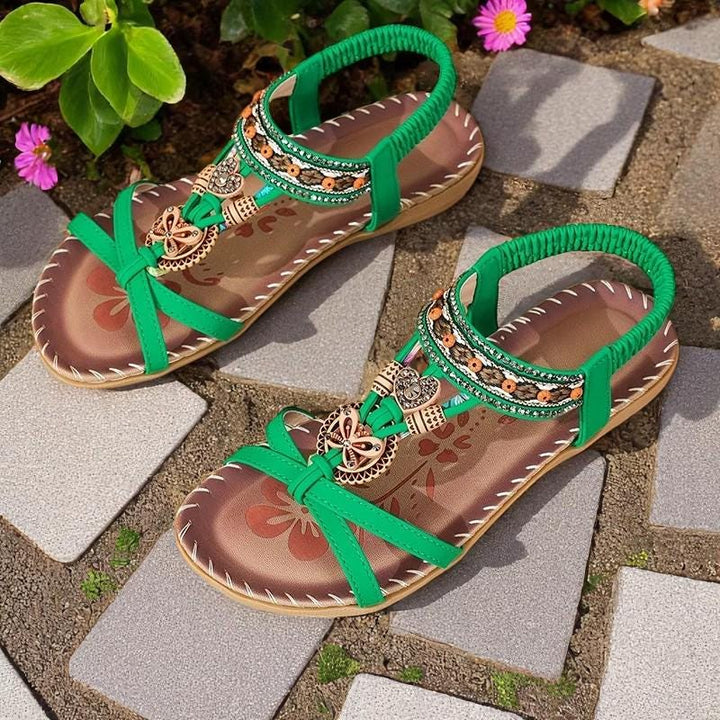 Women's Leather Boho Embellished Gladiator Sandals