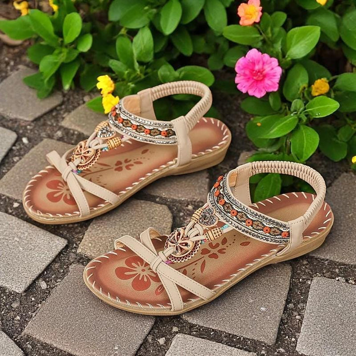 Women's Leather Boho Embellished Gladiator Sandals