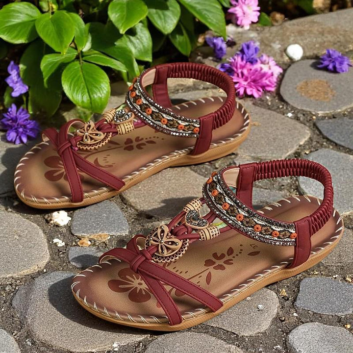 Women's Leather Boho Embellished Gladiator Sandals