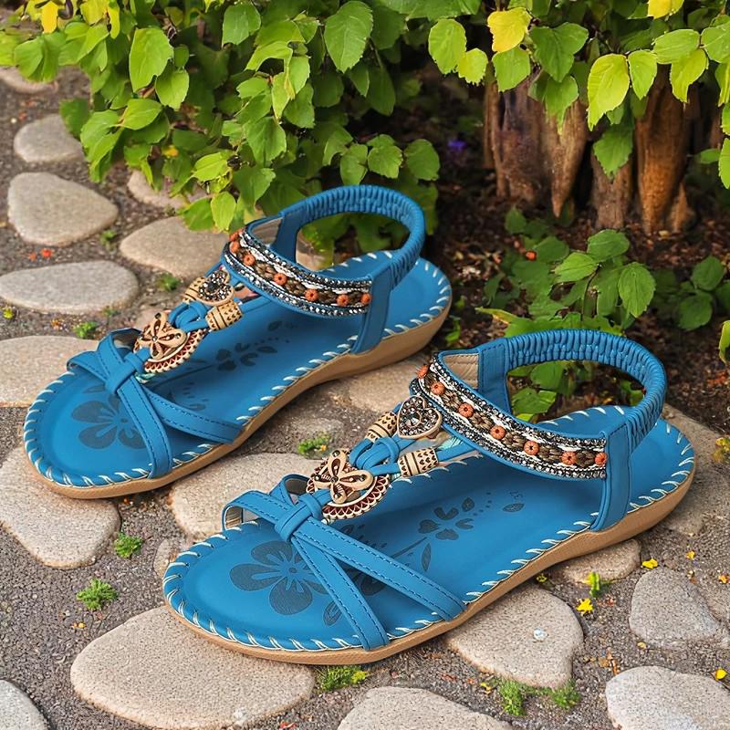 Women's Leather Boho Embellished Gladiator Sandals