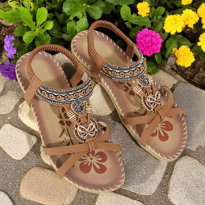 Women's Leather Boho Embellished Gladiator Sandals