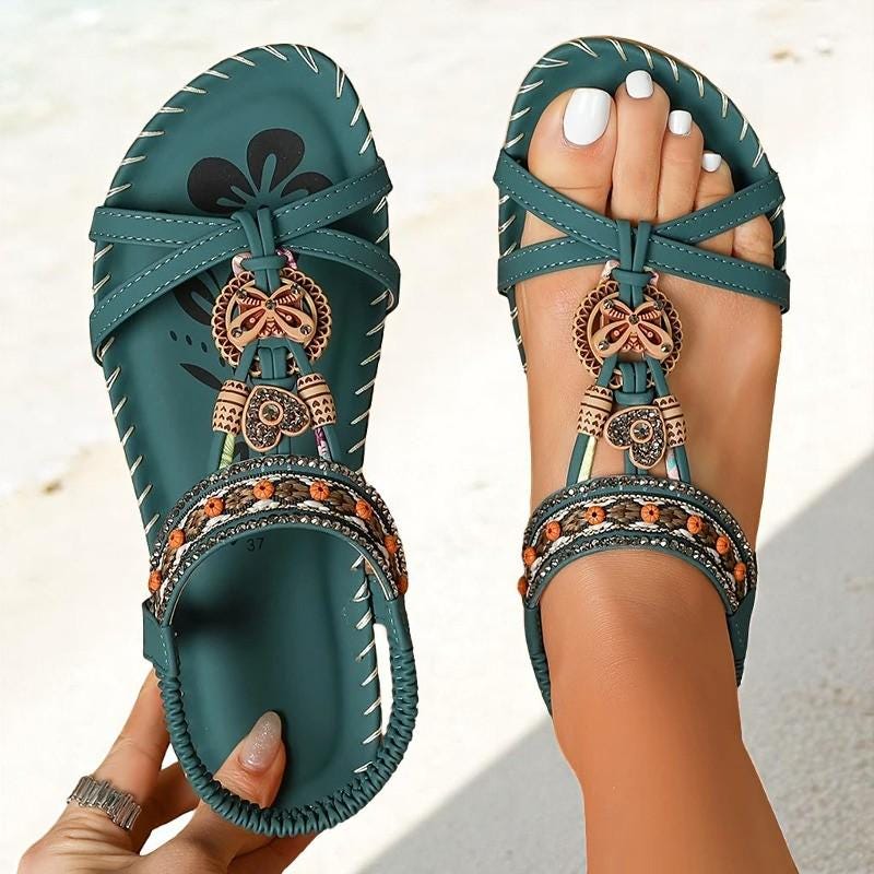 Women's Leather Boho Embellished Gladiator Sandals