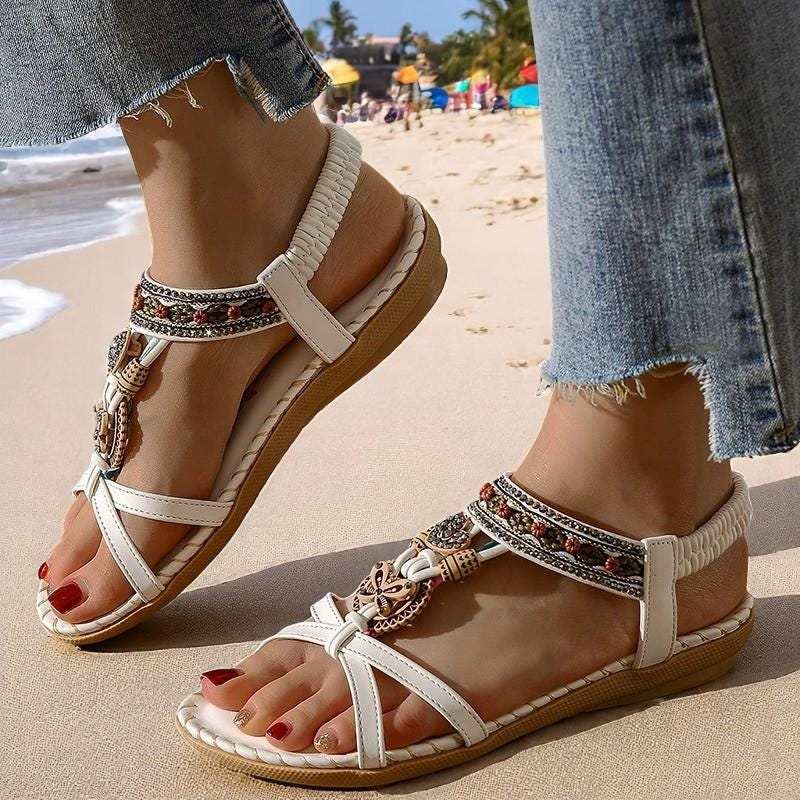 Women's Leather Boho Embellished Gladiator Sandals