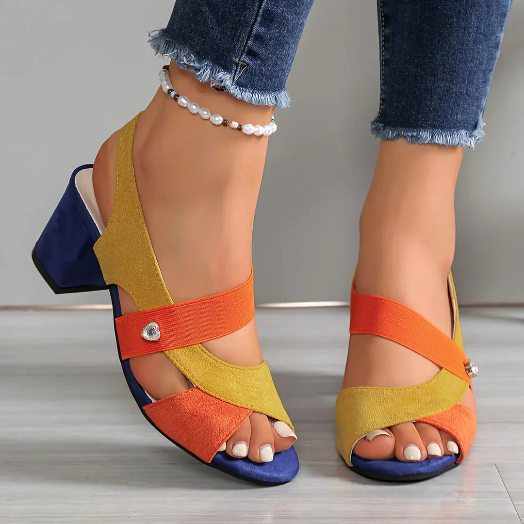 Women's Suede Block Heel Slingback Open Toe Sandals