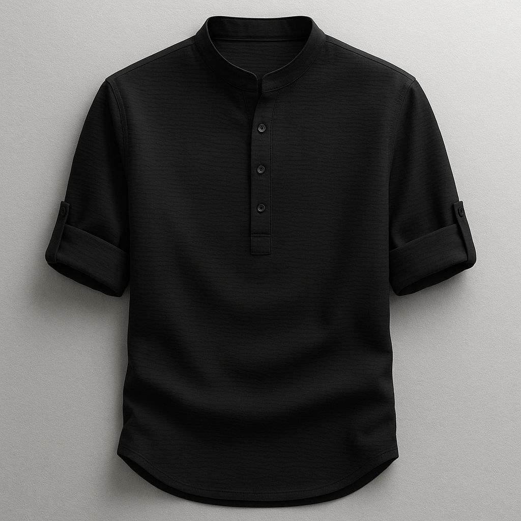 Men's Linen Long Sleeve Band Collar Henley Shirt