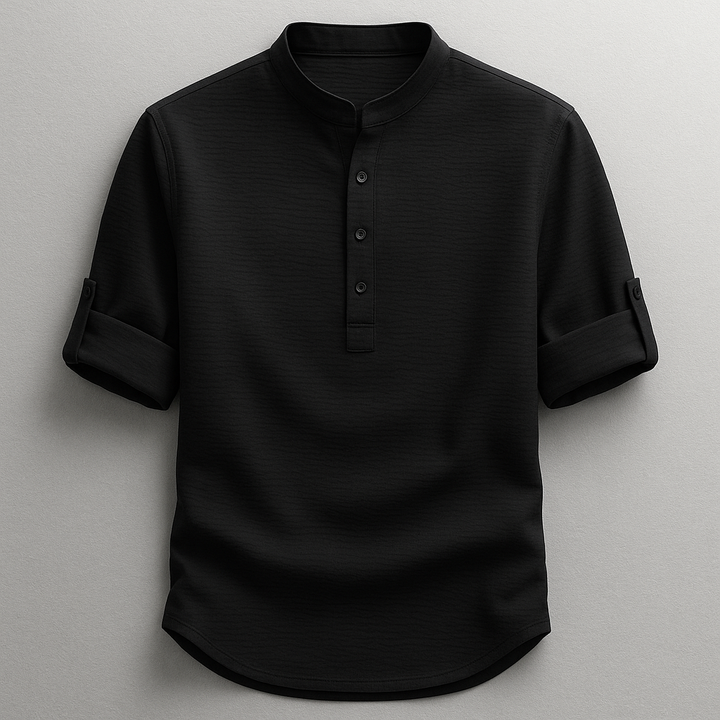 Men's Linen Long Sleeve Band Collar Henley Shirt