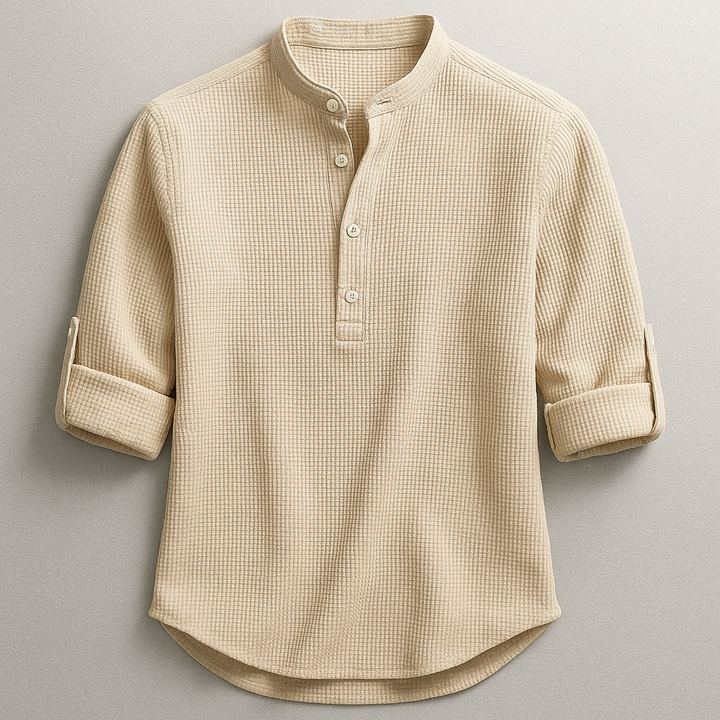 Men's Linen Long Sleeve Band Collar Henley Shirt