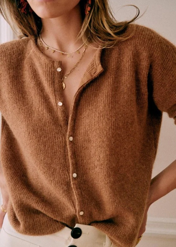 Cardigan tricoté pour femme, pull-over à manches longues
