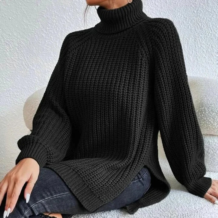 Pull à col roulé pour femme en laine mérinos côtelée, tricoté, haut jumper