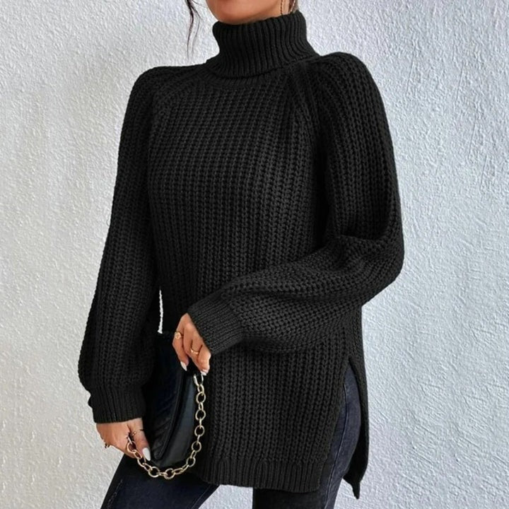 Pull à col roulé pour femme en laine mérinos côtelée, tricoté, haut jumper