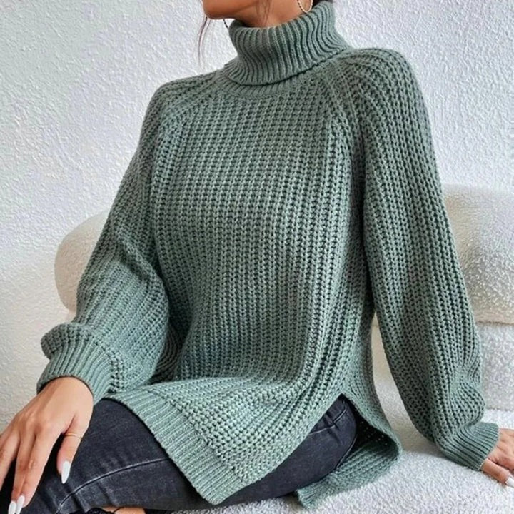Pull à col roulé pour femme en laine mérinos côtelée, tricoté, haut jumper