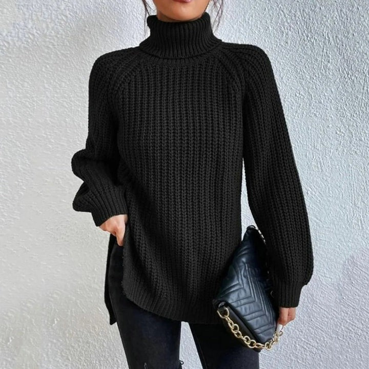 Pull à col roulé pour femme en laine mérinos côtelée, tricoté, haut jumper