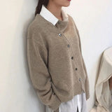 Damski oversize’owy dzianinowy kardigan, warstwowy sweter z dekoltem w serek