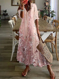 Długa lniana sukienka maxi damska w stylu boho, w kwiaty, na lato