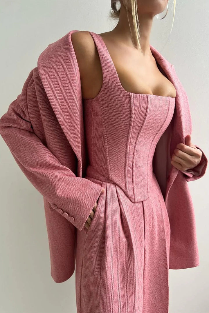 Ensemble de costume 3 pièces en laine pour femme : blazer, bustier et pantalon ajusté