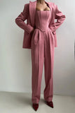 Ensemble de costume 3 pièces en laine pour femme : blazer, bustier et pantalon ajusté
