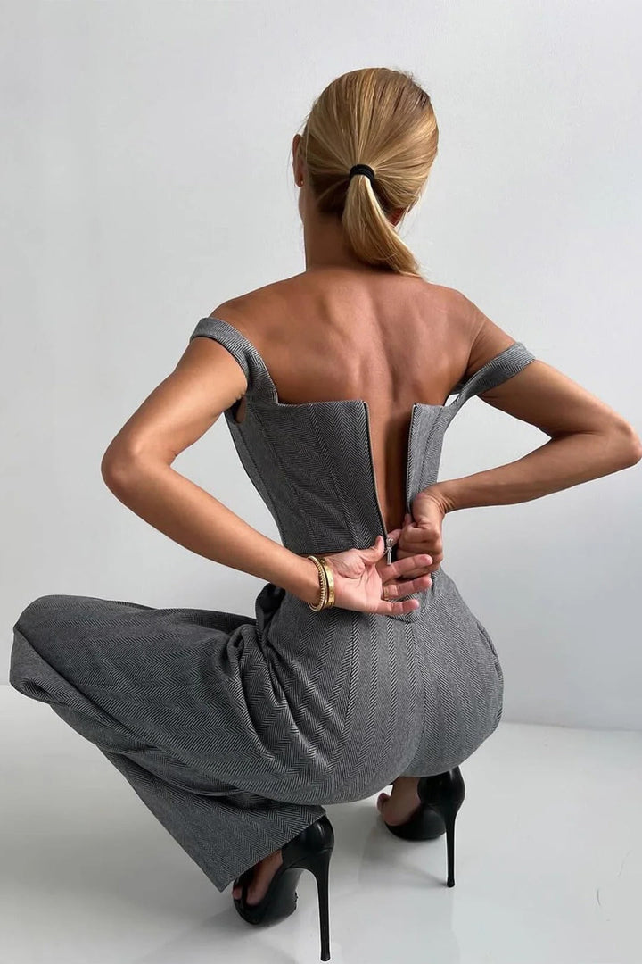 Ensemble de costume 3 pièces en laine pour femme : blazer, bustier et pantalon ajusté