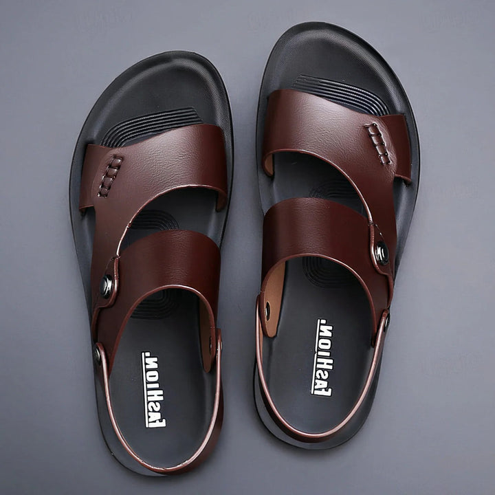 Men's Leather Sandals Casual Outdoor Slip On Open Toe Slides