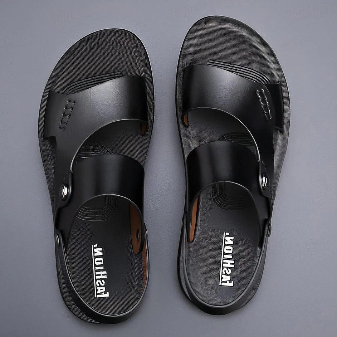 Men's Leather Sandals Casual Outdoor Slip On Open Toe Slides