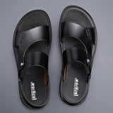 Men's Leather Sandals Casual Outdoor Slip On Open Toe Slides