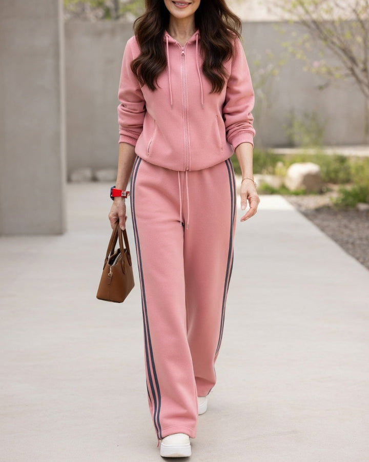 Women’s Fleece-Lined Side-Stripe Hooded Jogger Set