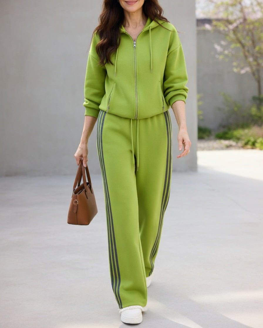 Women’s Fleece-Lined Side-Stripe Hooded Jogger Set