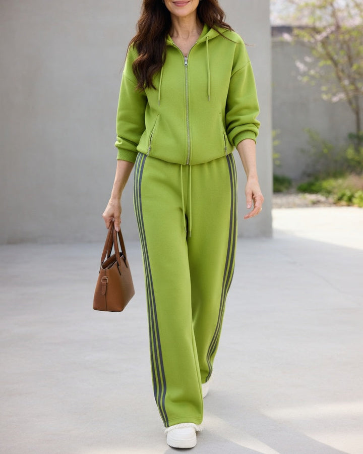 Women’s Fleece-Lined Side-Stripe Hooded Jogger Set
