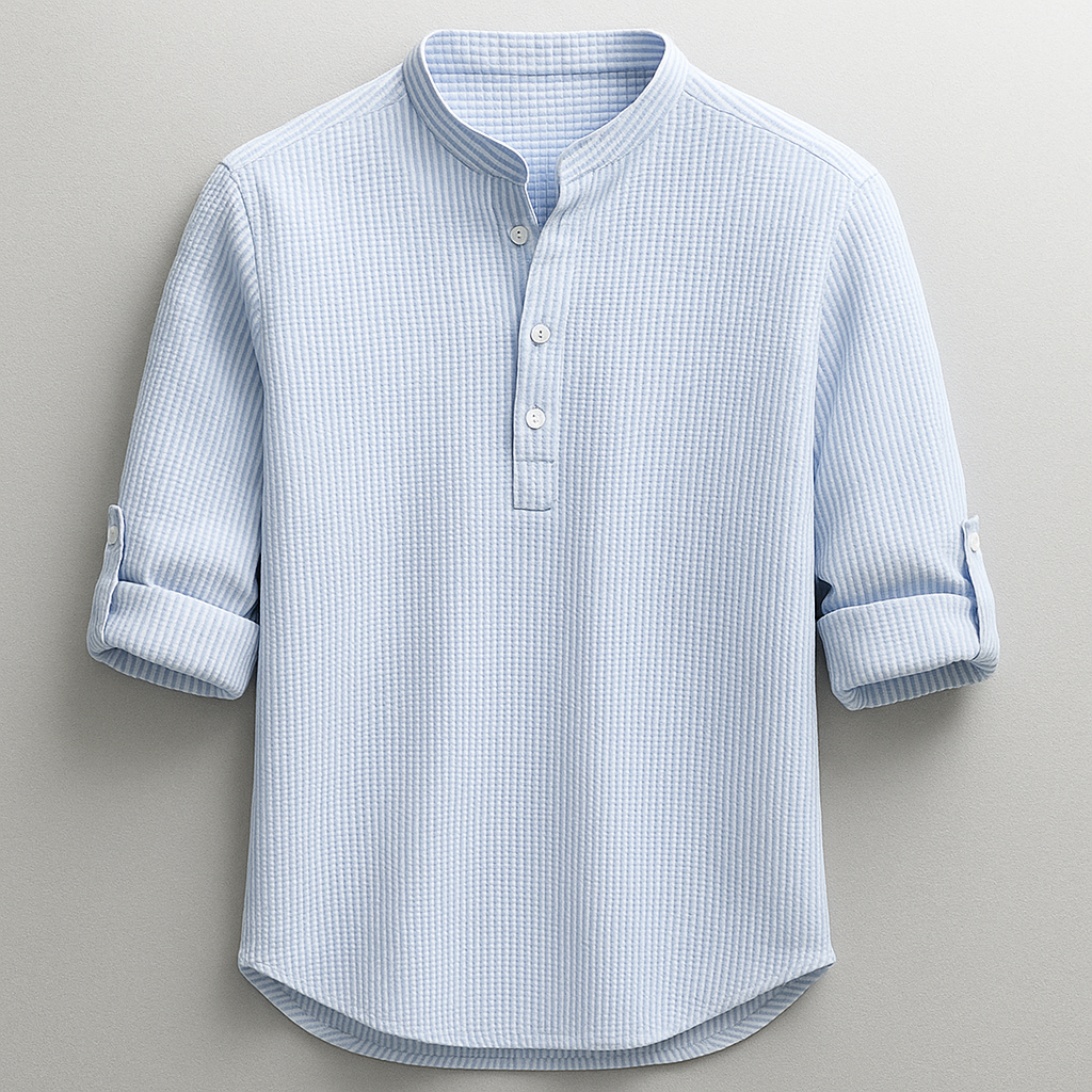Men's Linen Long Sleeve Band Collar Henley Shirt