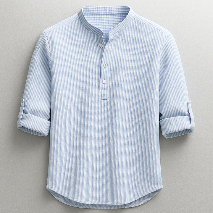 Men's Linen Long Sleeve Band Collar Henley Shirt