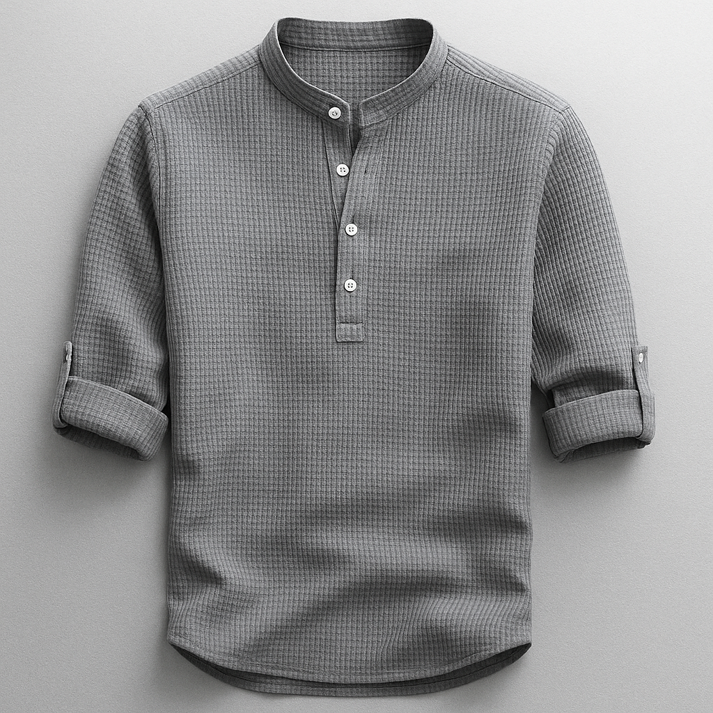Men's Linen Long Sleeve Band Collar Henley Shirt