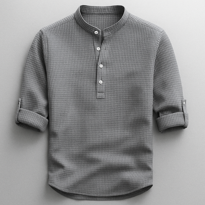 Men's Linen Long Sleeve Band Collar Henley Shirt
