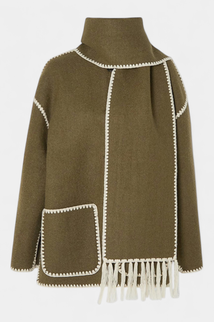 Women’s Wool-Blend Fringe-Trim Scarf Coat