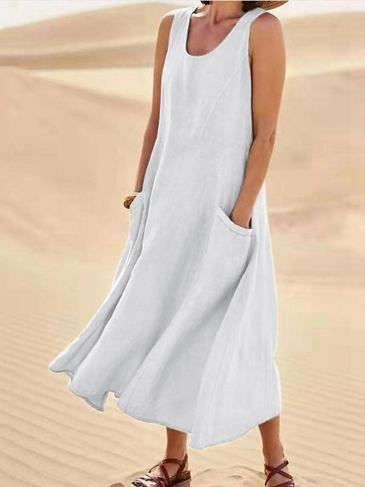 Women's Linen Blend Sleeveless Maxi Dress