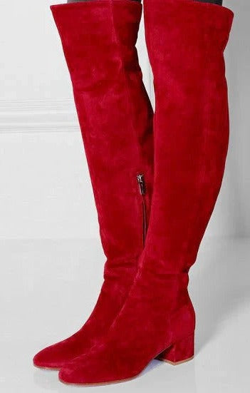 Women's Over The Knee Suede Leather Block Heel Long Boots
