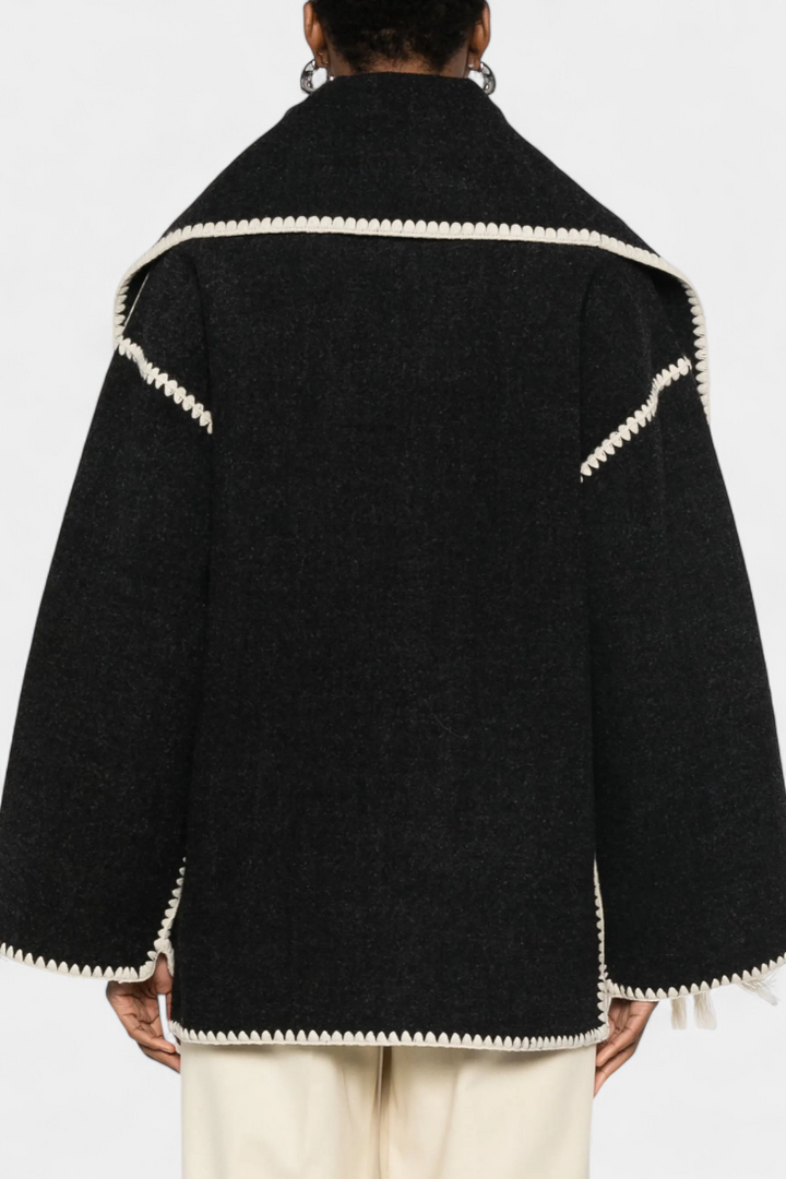 Women’s Wool-Blend Fringe-Trim Scarf Coat